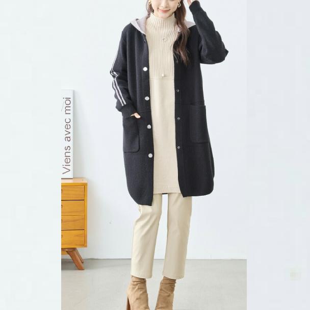 TRUBE ミセス フード付コート 配色ライン ロングパーカー R32-280 M〜L