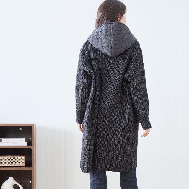 ニットコート 3つボタン ロングニットコート ノーボタン ブラック