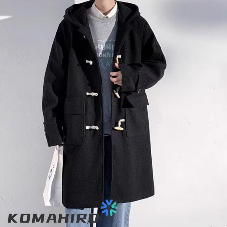 【中古】WIND ARMOR ダッフルコート アウター 羊革 ラムレザー ミドル フード 裏地チェック柄 トグルボタン L 黒 WIND ARMOR ダッフルコート アウター 羊革 ラムレザー ミドル フード