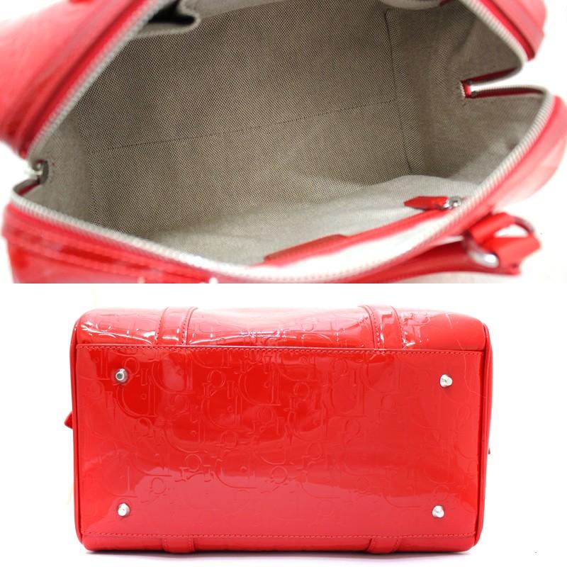 【美品】クリスチャンディオール トロッター柄 ミニボストンバッグ 赤 レッド Christian Dior ディオールトロッター柄 ミニボストン鍵付き 赤