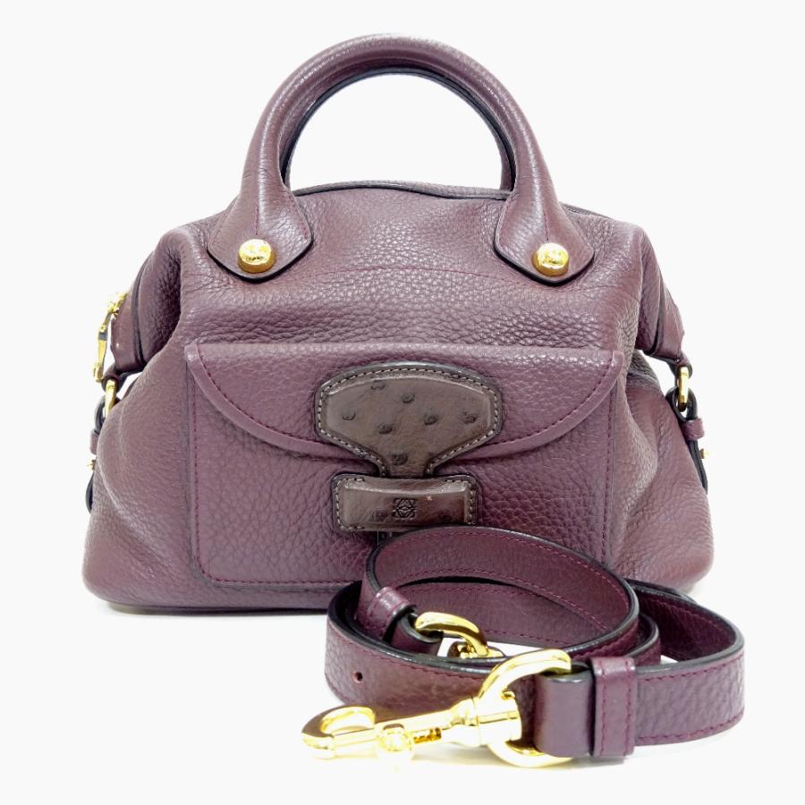 【LOEWE】ハンドバッグ レザー パープル 保存袋・鍵付き LOEWE（ロエベ） 美品 2WAY ハンドバッグ レディース レザー パープル