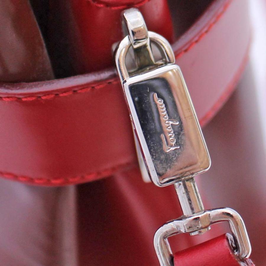 【超美品】フェラガモ ガンチーニ 2WAYバッグ カーフレザー レッド サルヴァトーレフェラガモ Salvatore Ferragamo ガンチーニ レザー