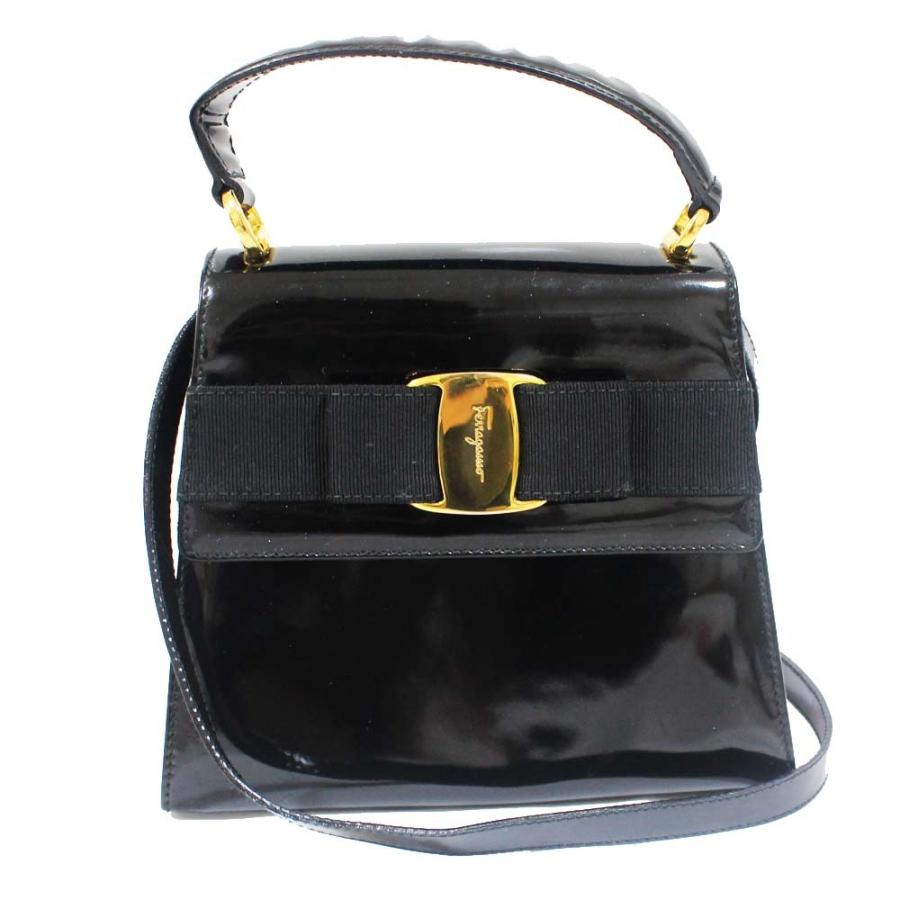 フェラガモ ヴァラリボン エナメル 2WAYハンドバッグ BW-215677