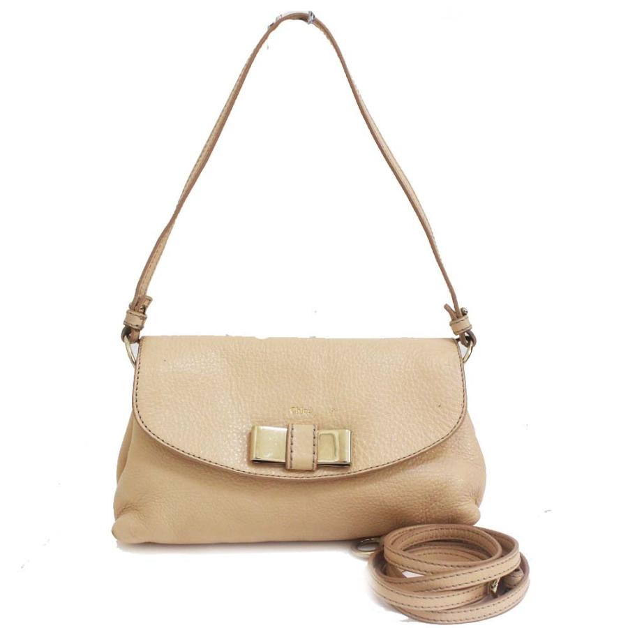 【美品】Chloe クロエ リリィ ショルダーバッグ リボン ベージュ系 レザー Chloe（クロエ） リボン 2WAY リリィ ショルダーバッグ レディース