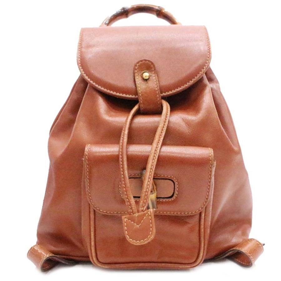 正規品GUCCI グッチ　バンブーレザーリュック 説明書・保存袋付き　茶ブラウン GUCCI（グッチ） バンブー リュック・デイパック レディース レザー