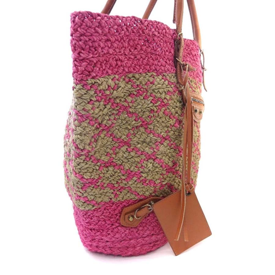 バレンシアガ　ラフィアカゴバック♡ピンク 美品 BALENCIAGA かごバッグ ラフィア ピンク