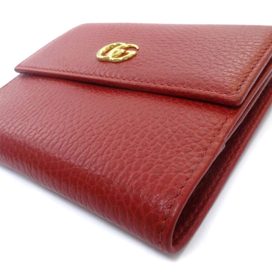 GUCCI グッチ 財布 GGマーモント 456122 レッド レザー レディース Wホック 二つ折り 財布 ゴールド金具 美品【本物保証】 GUCCI（グッチ） プチ マーモント Wホック 二つ折り財布 レディース
