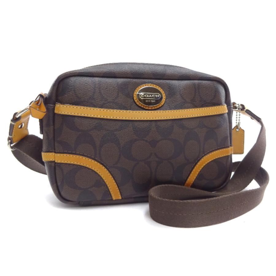 【美品】coach ショルダーバッグ　シグネチャー PVC ダークブラウン 極美品 COACH コーチ ショルダーバッグ シグネチャー PVC レザー