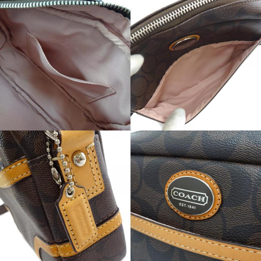 COACH(コーチ) ショルダーバッグ美品  シグネチャー柄 F34615 カーキ×ダークブラウン レザー COACH（コーチ） シグネチャー ショルダーバッグ レディース PVC