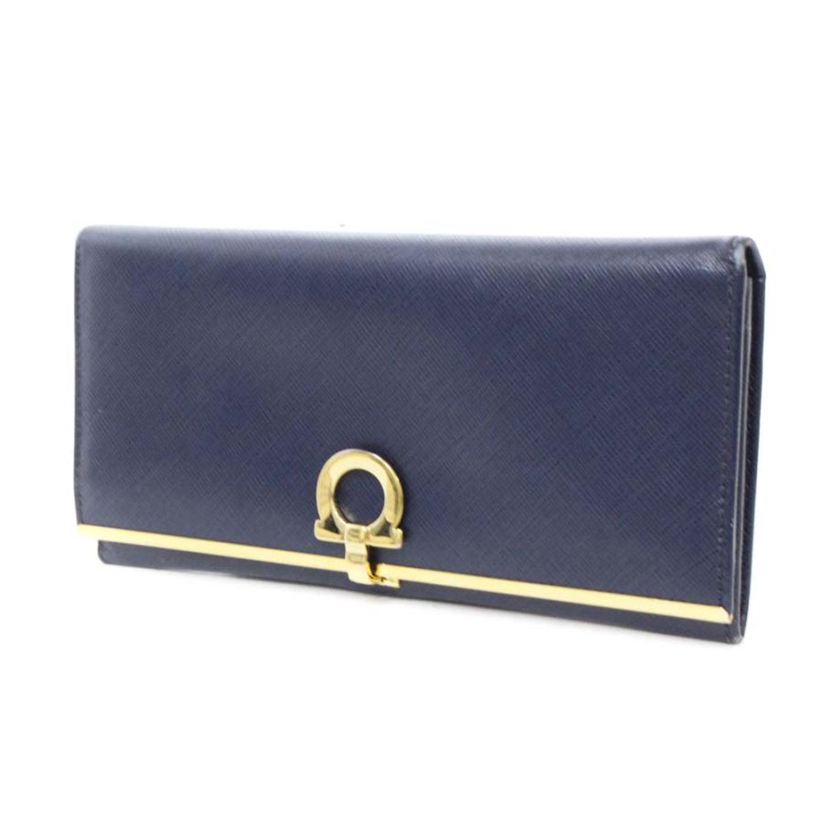 サルヴァトーレ フェラガモ 二つ折り 長財布 ネイビー ブルー ガンチーニ 美品 財布 レザー 中古 Salvatore Ferragamo ロゴ フラップ シンプル ステッチ ワンポイント 定番 人気 女性 レディース 高級感 Salvatore Ferragamo（財布 ・ ブルー・ネイビー/青色系）のフリマ