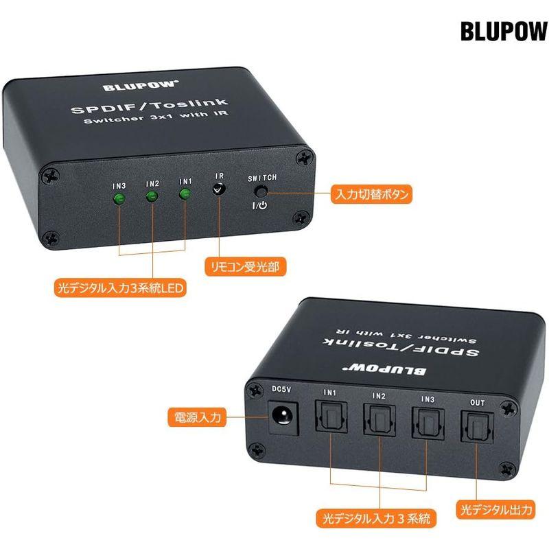 BLUPOW SPDIF/TosLink 光デジタル 切替器 3入力1出力 光ケーブル切替 光デジタル 分配器 光ファイバー オーディオスプ｜golden-kagetsu-mart｜08