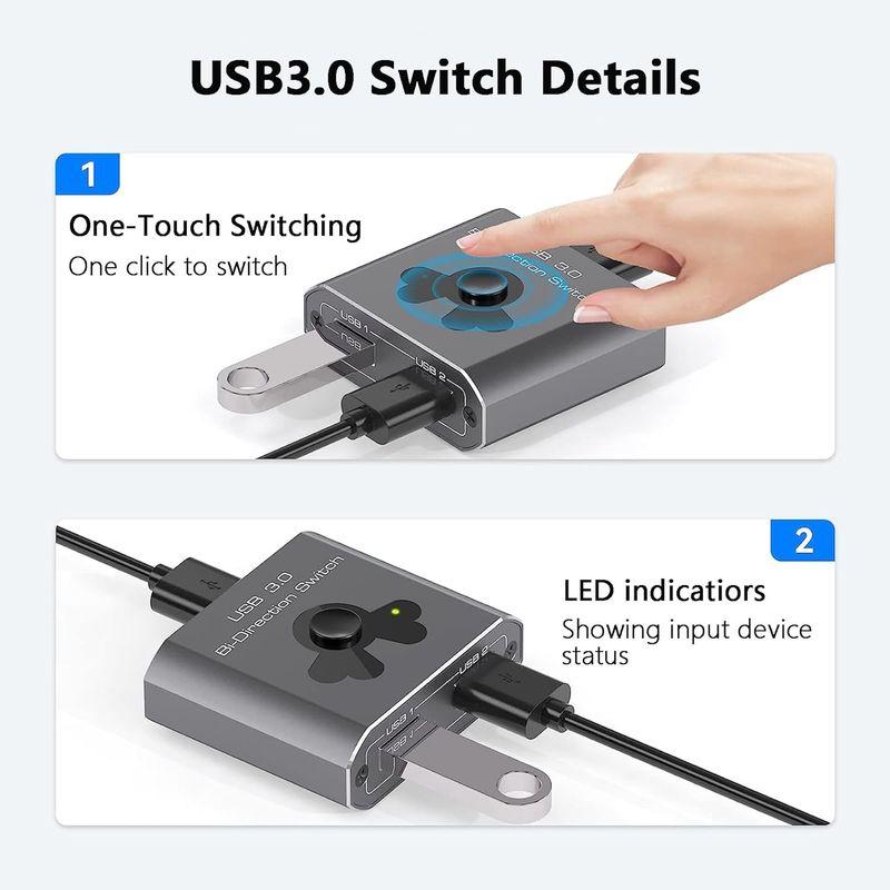 Euscmaic USB 3.0 切替器 双方向 PC 2台用 USB 2入力1出力/ 1入力2出力 スイッチャー セレクター マウス キー｜golden-kagetsu-mart｜08