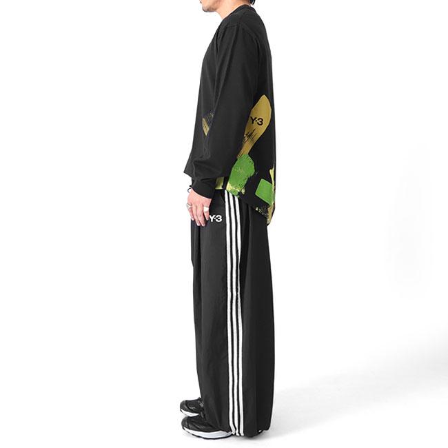Y-3 ワイスリー 3ライン ナイロン ギャザー ワイドパンツ IP5589 黒
