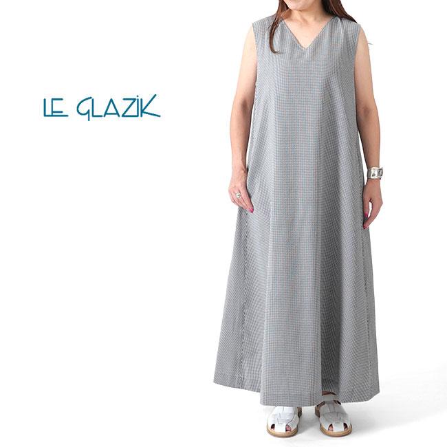 美品　LE GLAZIK ギンガムチェック　ワンピース LE GLAZIK ルグラジック ギンガムチェック サッカー生地 Vネック