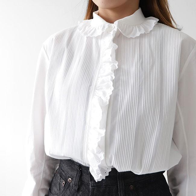 Drawer Scyeサイ　ピンタックフリルシャツ　白 Drawer（ドゥロワー）の「〈Scye(サイ）〉 PIN TUCK SHIRT（シャツ