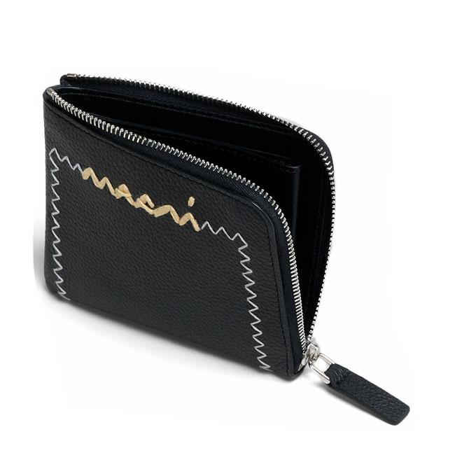 k*9様 MARNI ブラックレザー 財布 マルニ MARNI PFMI0096Q0 P5298 二つ折り財布 COMPACT ZIP AROUND