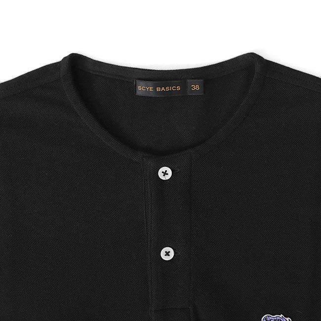 Scye サイ コットンピケ 鹿子 ヘンリーネック ロゴTシャツ 5122-21712