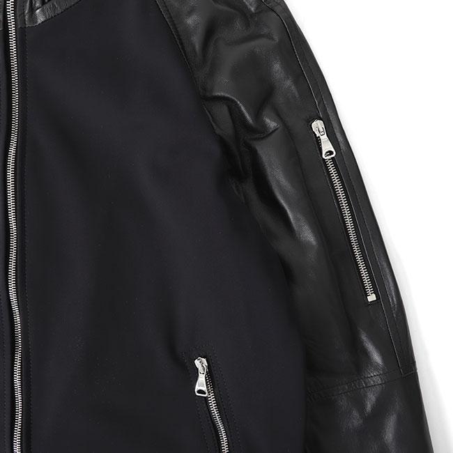 EMMETI エンメティ SANDRO サンドロ ナッパレザー × ジャージージャケット 黒 メンズの画像