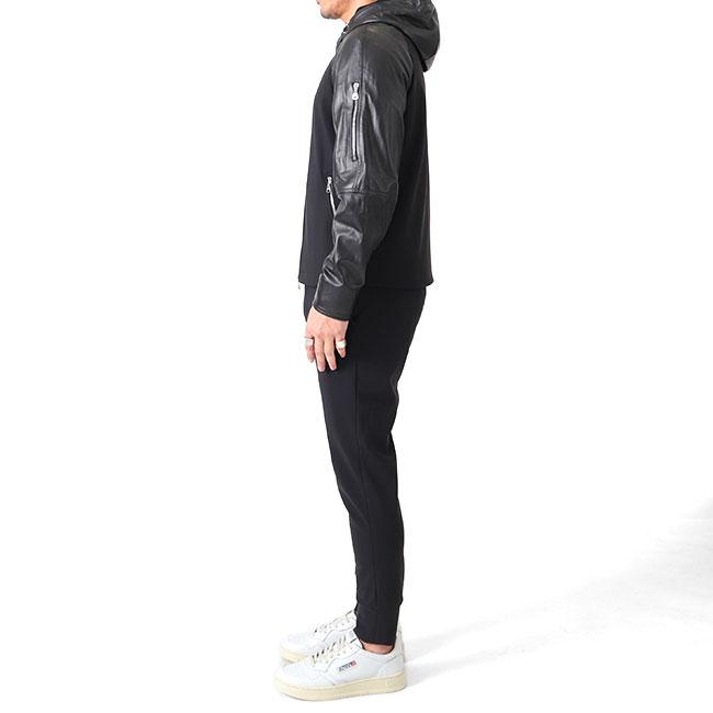 EMMETI エンメティ SANDRO サンドロ ナッパレザー × ジャージージャケット 黒 メンズの画像