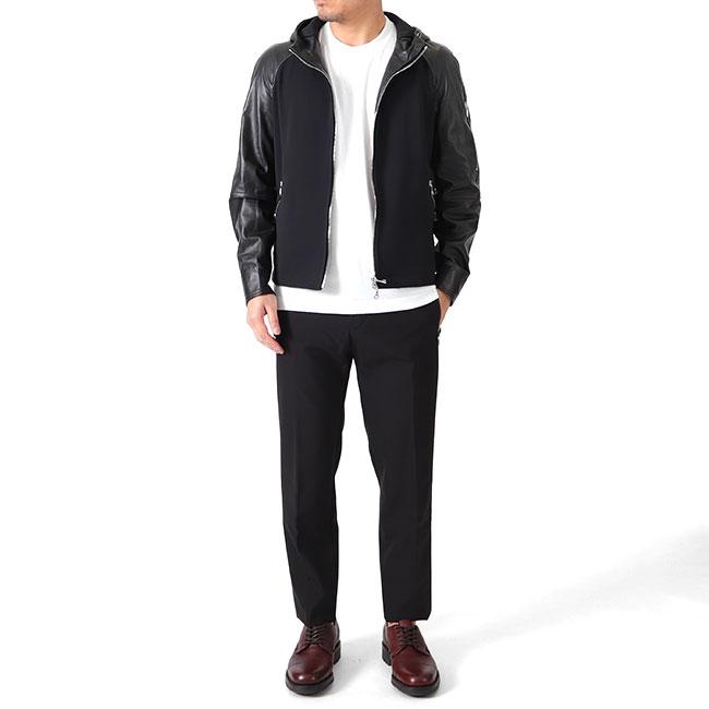 EMMETI エンメティ SANDRO サンドロ ナッパレザー × ジャージージャケット 黒 メンズの画像