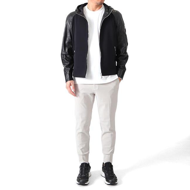 EMMETI エンメティ SANDRO サンドロ ナッパレザー × ジャージージャケット 黒 メンズの画像