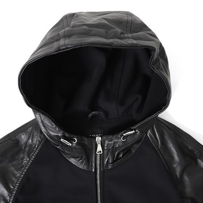 EMMETI エンメティ SANDRO サンドロ ナッパレザー × ジャージージャケット 黒 メンズの画像