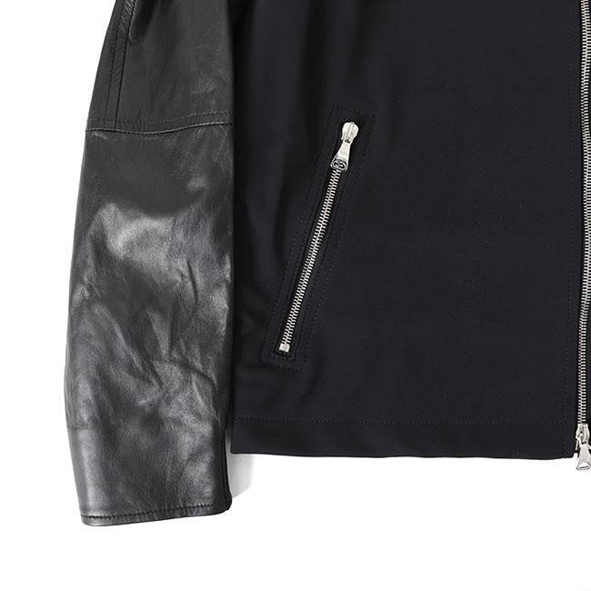 EMMETI エンメティ SANDRO サンドロ ナッパレザー × ジャージージャケット 黒 メンズの画像