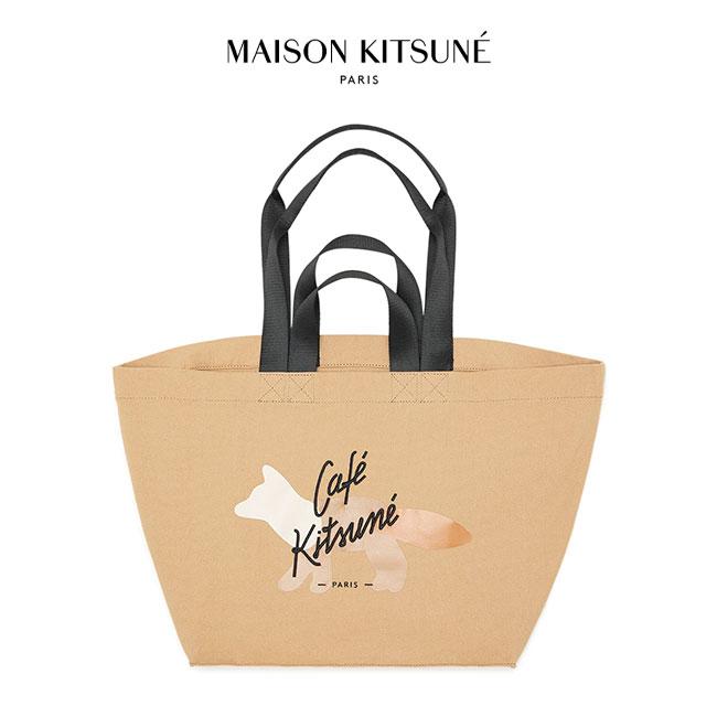 Maison Kitsune cafe メゾンキツネカフェ フォックスロゴ ダブルキャリー 2WAY トート&ショルダーバッグ