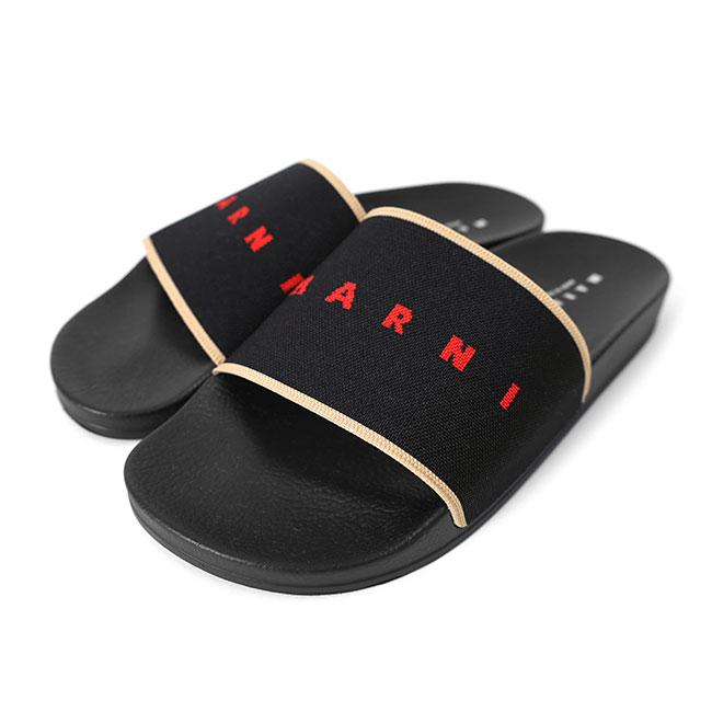 MARNI マルニ ジャガードロゴ ラバースライドサンダル SAMR003202 P4547 黒 メンズ レディースの画像