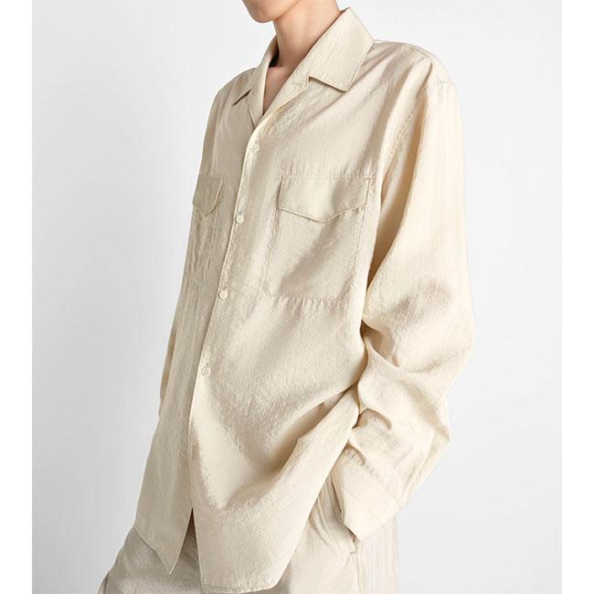 LEMAIRE ルメール ドライシルク オープンカラーシャツ SH1233 LF1308 ベージュ 長袖シャツ メンズの画像