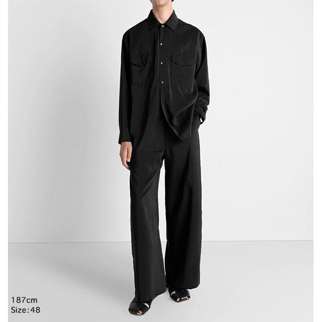 LEMAIRE ルメール ドライシルク オープンカラーシャツ SH1233 LF1308 黒 ブラック 長袖シャツ メンズの画像