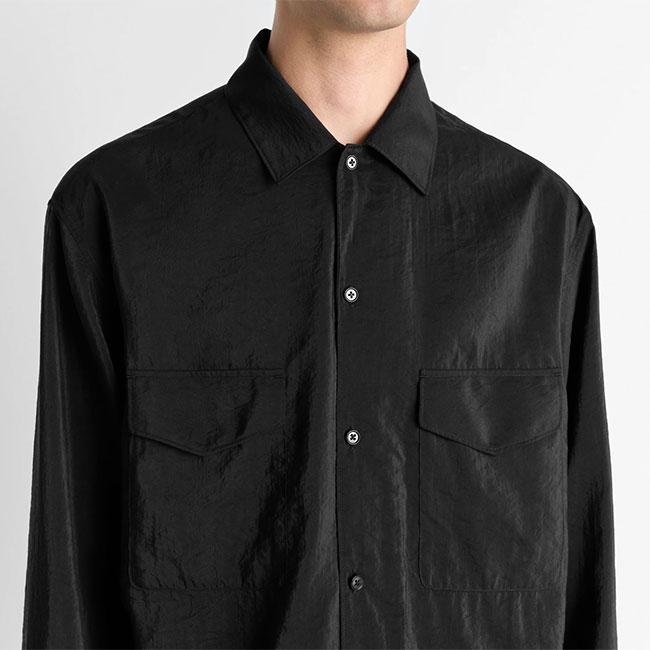 LEMAIRE ルメール ドライシルク オープンカラーシャツ SH1233 LF1308 黒 ブラック 長袖シャツ メンズの画像