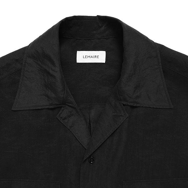 LEMAIRE ルメール ドライシルク オープンカラーシャツ SH1233 LF1308 黒 ブラック 長袖シャツ メンズの画像