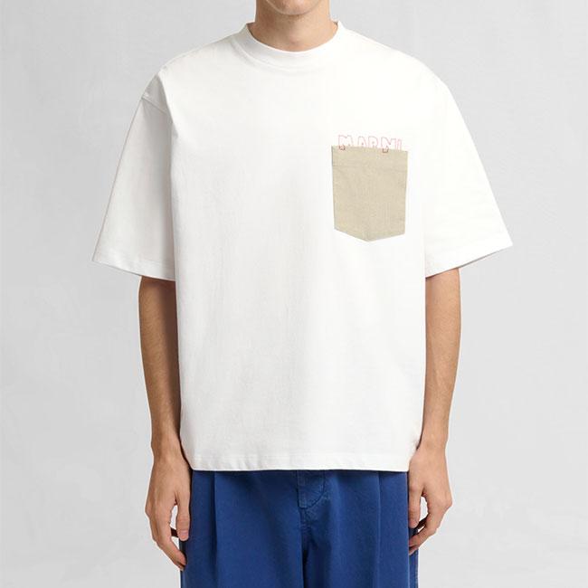 MARNI マルニ 胸ポケット ロゴ刺繍Tシャツ HUMU0352QS UTC406 半袖Tシャツ メンズの画像