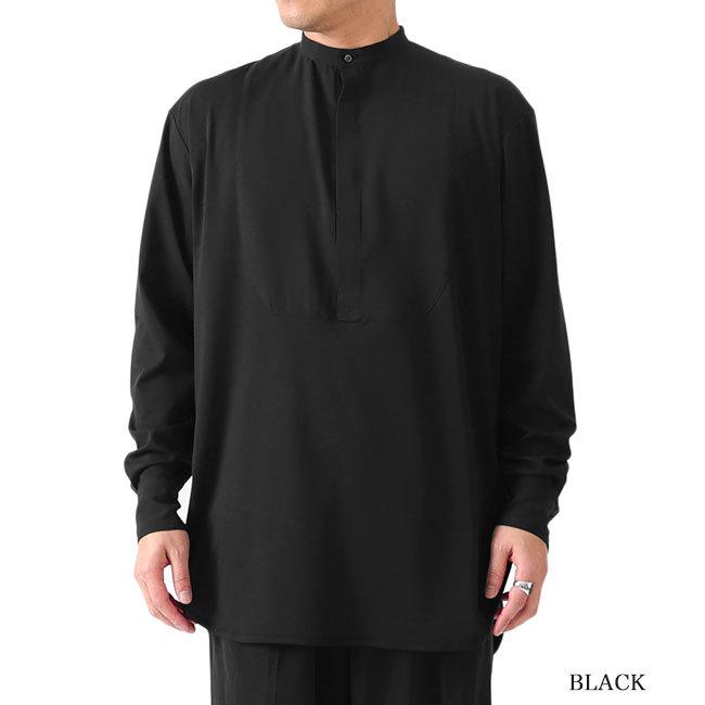 美品RAINMAKERレインメーカー22SS防シワ素材スリットネックTシャツ黒3 RAINMAKER レインメーカー プルオーバー バンドカラー ロングテイル