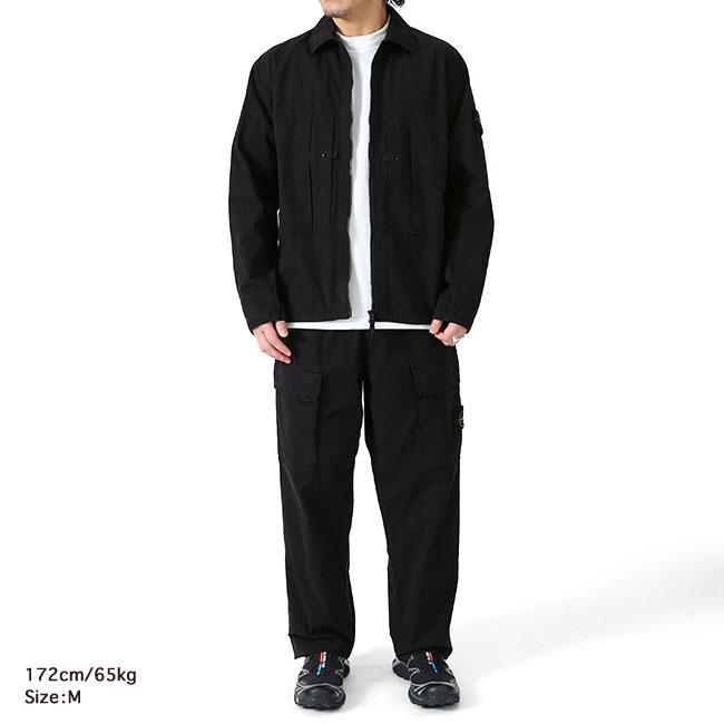 STONE ISLAND ストーンアイランド ガーメントダイ リップストップ ジップアップ オーバーシャツ 1200005 黒 シャツジャケット メンズの画像