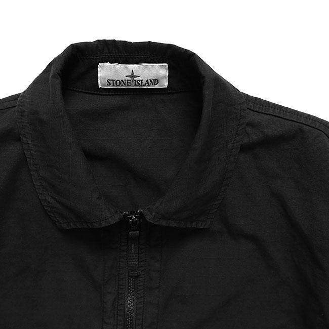 STONE ISLAND ストーンアイランド ガーメントダイ リップストップ ジップアップ オーバーシャツ 1200005 黒 シャツジャケット メンズの画像