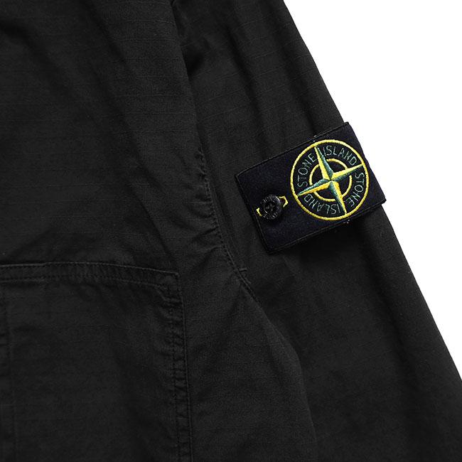 STONE ISLAND ストーンアイランド ガーメントダイ リップストップ ジップアップ オーバーシャツ 1200005 黒 シャツジャケット メンズの画像