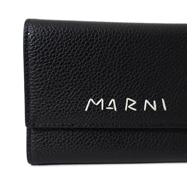 MARNI マルニ ロゴ刺繍 三つ折りレザーウォレット PFMI0105U0 P6533 黒