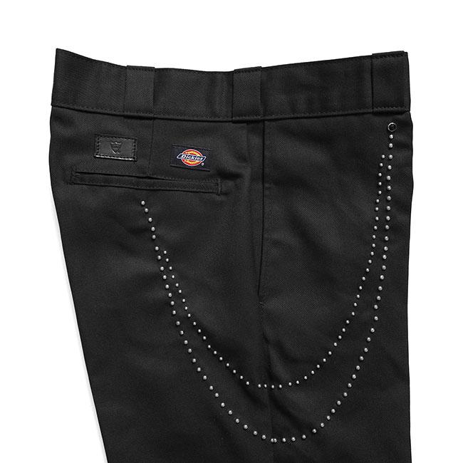 HTC × Dickies エイチティーシー ディッキーズ DOUBLE CHAIN 874 フラワースタッズ ターコイズ ワークパンツ ブラック コラボ メンズの画像