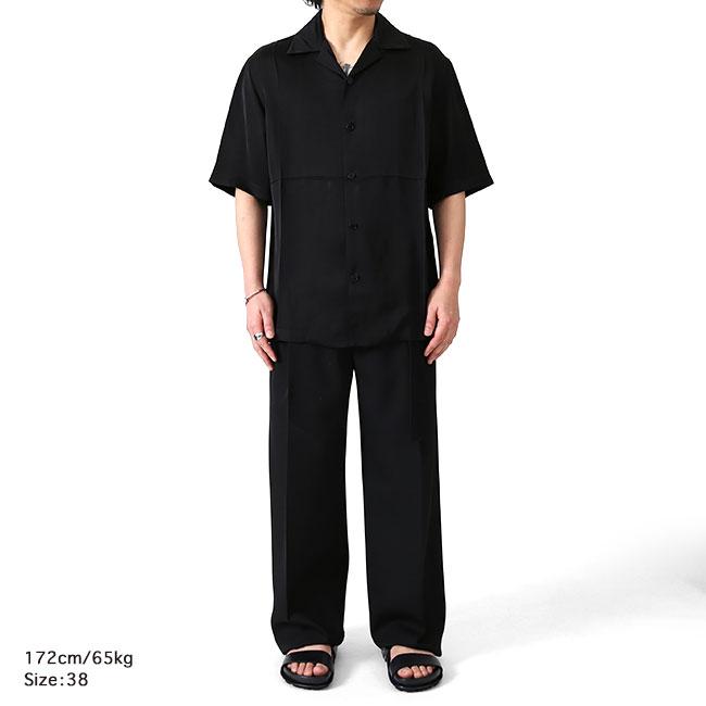 JIL SANDER WARDROBE ジルサンダー ワードローブ ボックスプリーツ オープンカラーシャツ J23DL0107 J65022 開襟シャツ 黒 ブラック メンズの画像