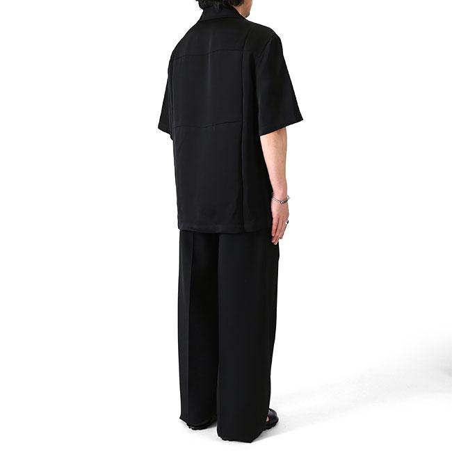 JIL SANDER WARDROBE ジルサンダー ワードローブ ボックスプリーツ オープンカラーシャツ J23DL0107 J65022 開襟シャツ 黒 ブラック メンズの画像