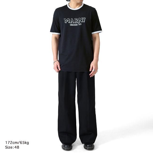 MARNI マルニ ロゴ トリムTシャツ HUMU0198MP USCY91 ネイビー 半袖Tシャツ リンガーTシャツ メンズ レディースの画像
