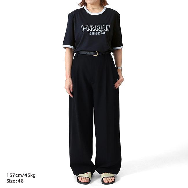 MARNI マルニ ロゴ トリムTシャツ HUMU0198MP USCY91 ネイビー 半袖Tシャツ リンガーTシャツ メンズ レディースの画像