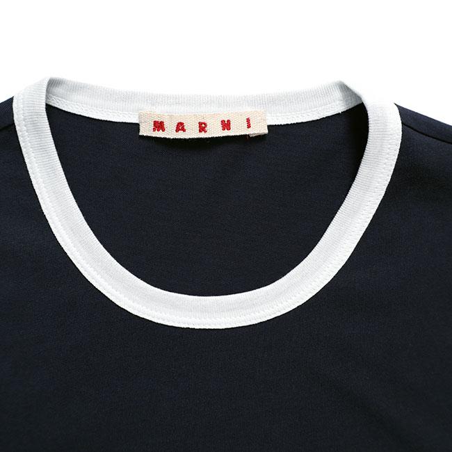 MARNI マルニ ロゴ トリムTシャツ HUMU0198MP USCY91 ネイビー 半袖Tシャツ リンガーTシャツ メンズ レディースの画像