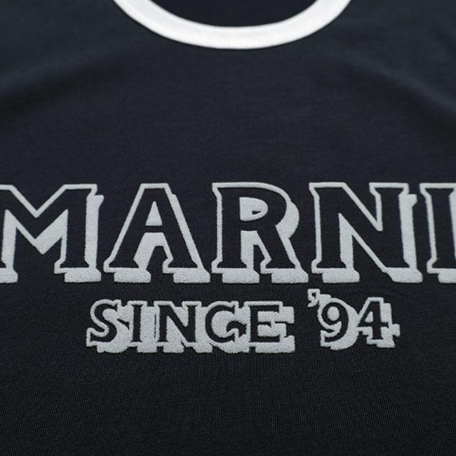 MARNI マルニ ロゴ トリムTシャツ HUMU0198MP USCY91 ネイビー 半袖Tシャツ リンガーTシャツ メンズ レディースの画像