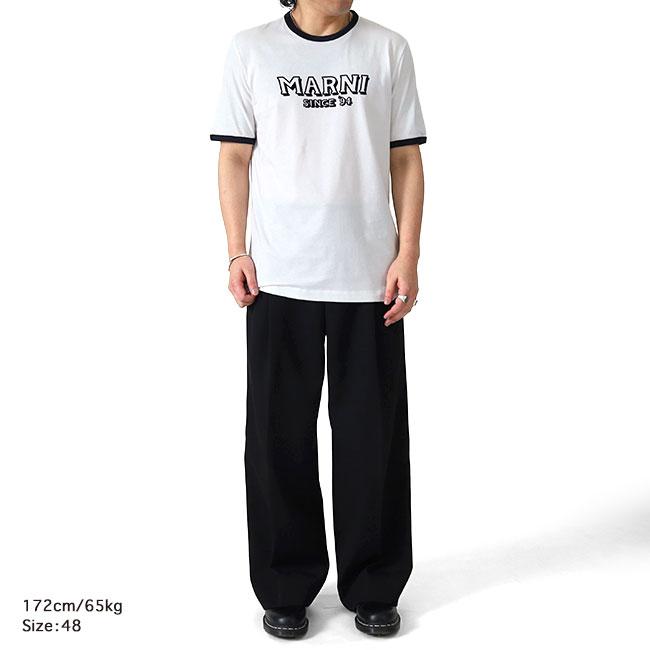 MARNI マルニ ロゴ トリムTシャツ HUMU0198MP USCY91 白 ホワイト 半袖Tシャツ リンガーTシャツ メンズ レディースの画像