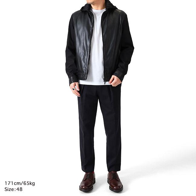 EMMETI エンメティ JURI HOODIE TECH ユリ フーディ テック フード付き レザージャケット 黒 ブラック メンズの画像