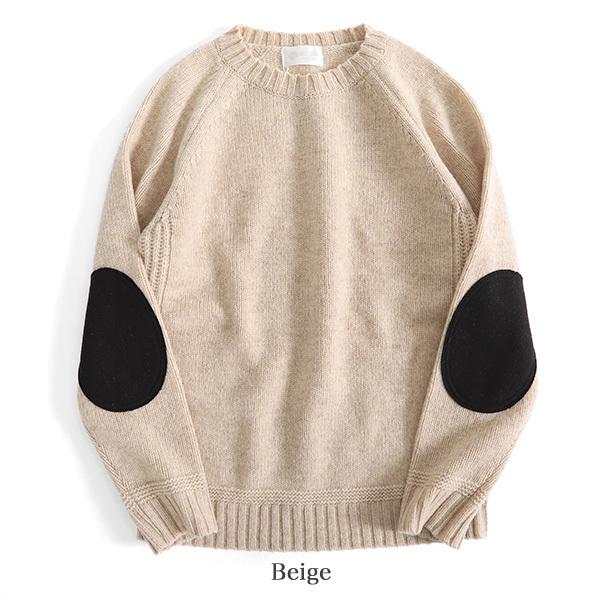 SOGLIA（ソリア） エルボーパッチ クルーネック ニット セーター