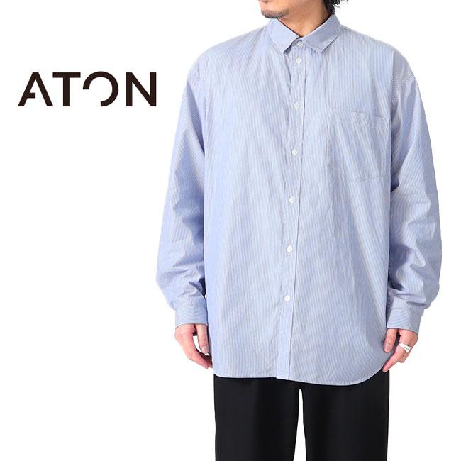 ATON エイトン ギザコットン オーバーサイズ ストライプ ウォッシュド